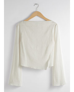 Cropped Asymmetric Frilled Top White