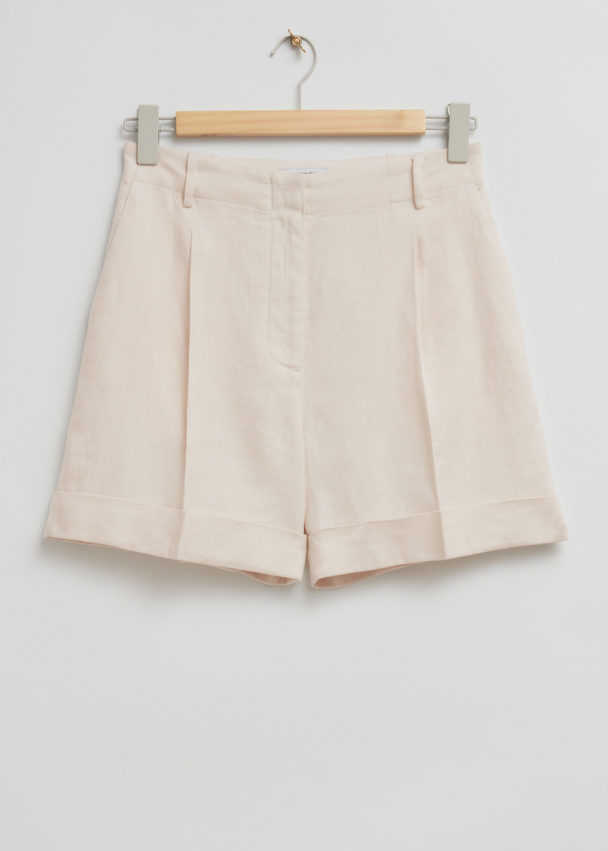 & Other Stories Tailored Wide-leg Linen Shorts Cream