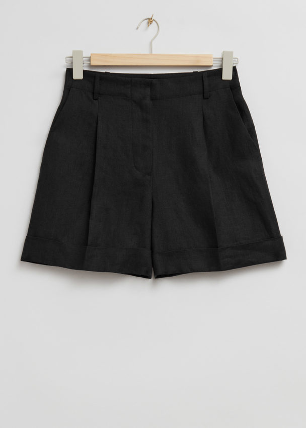 & Other Stories Tailored Wide-leg Linen Shorts Black