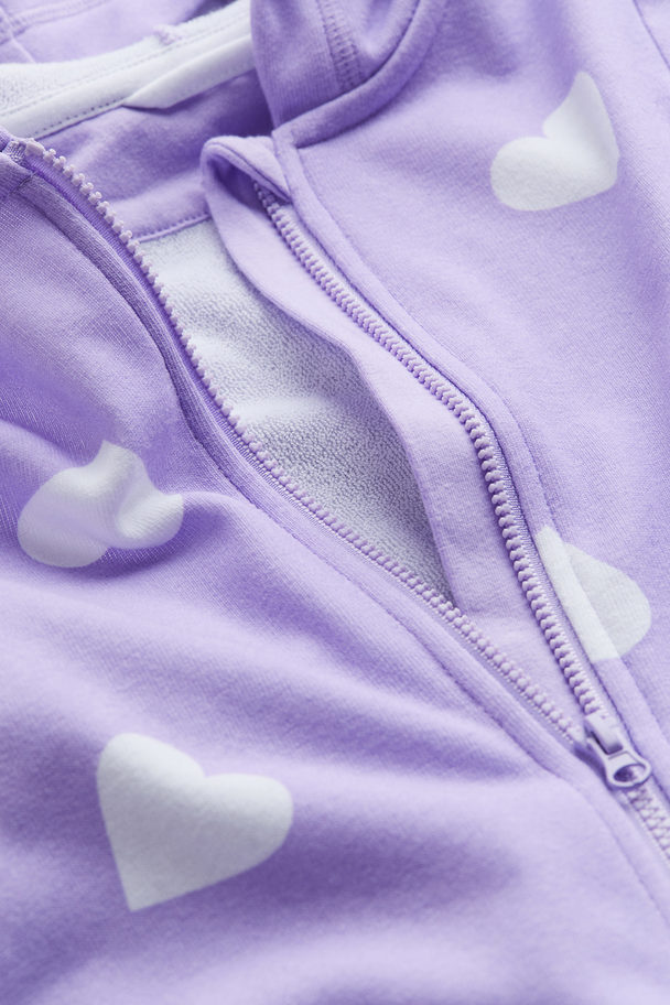 H&M Hooded Dressing Gown Light Purple/hearts