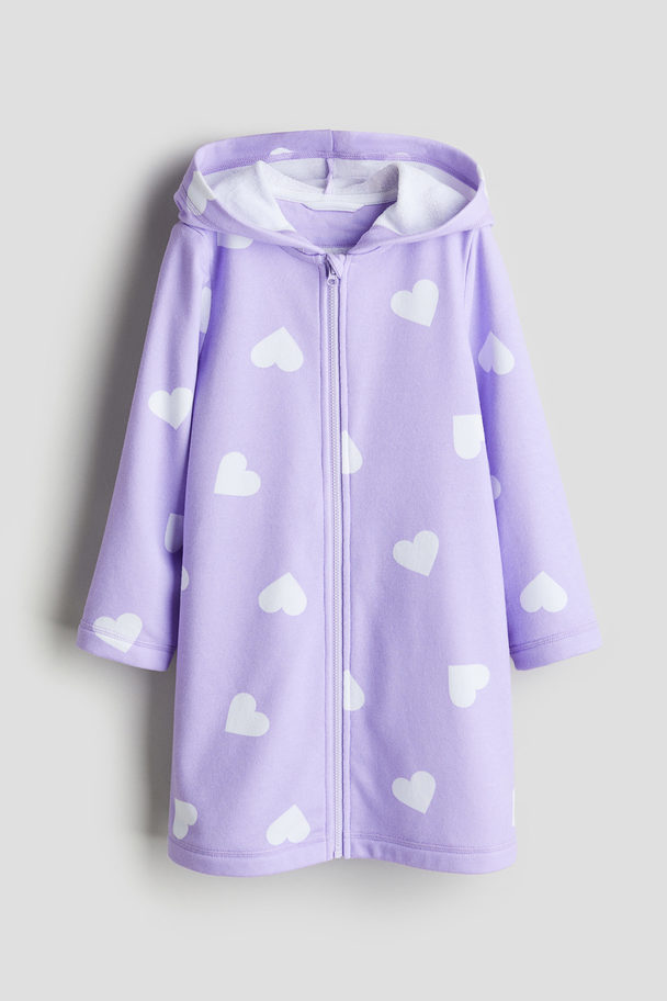 H&M Hooded Dressing Gown Light Purple/hearts