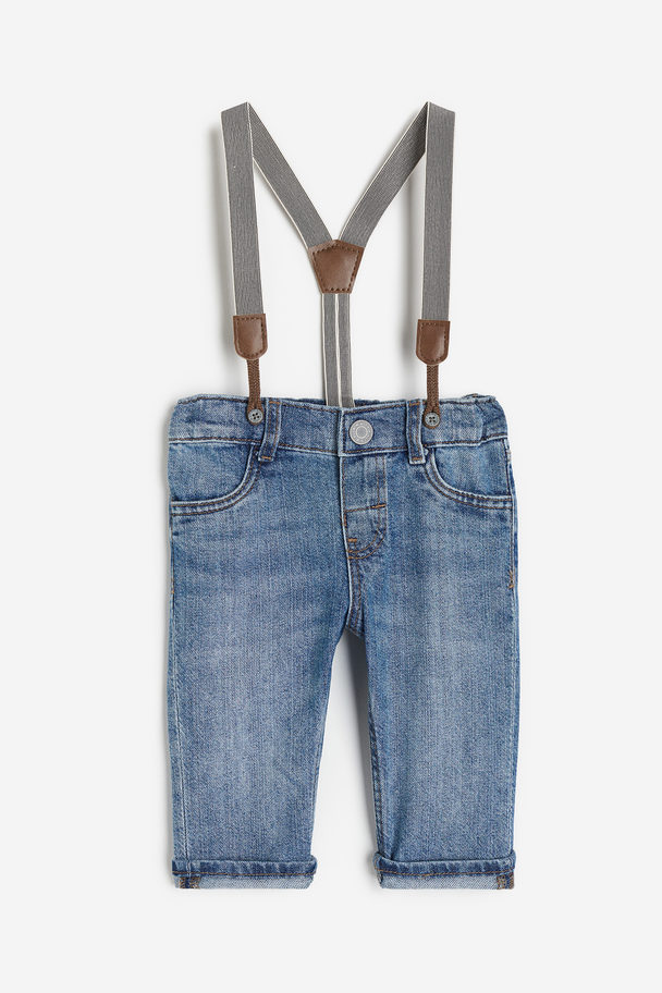 H&M Jeans Med Seler Denimblå