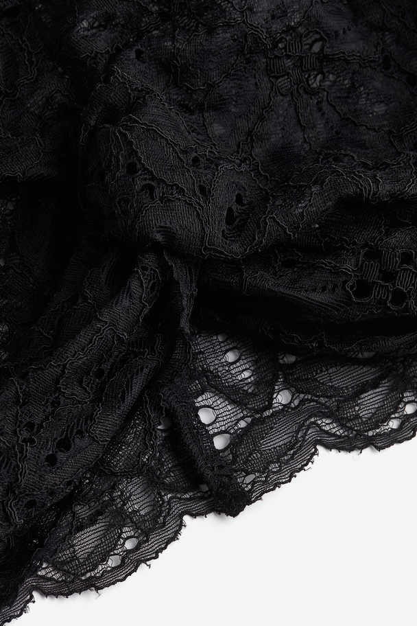 H&M Cropped Twist-detail Lace Top Black