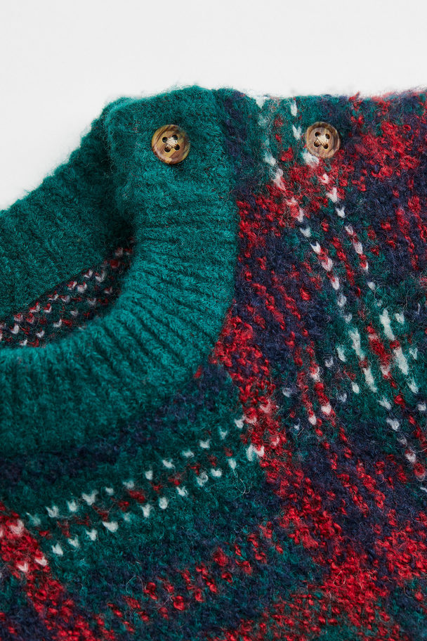 H&M Jacquard-knit Jumper Green/red Checked