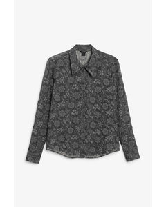Transparent Button-up Shirt Black And Grey Florals