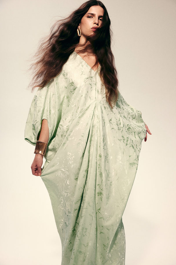 H&M Jacquard-weave Kaftan Dress Light Green