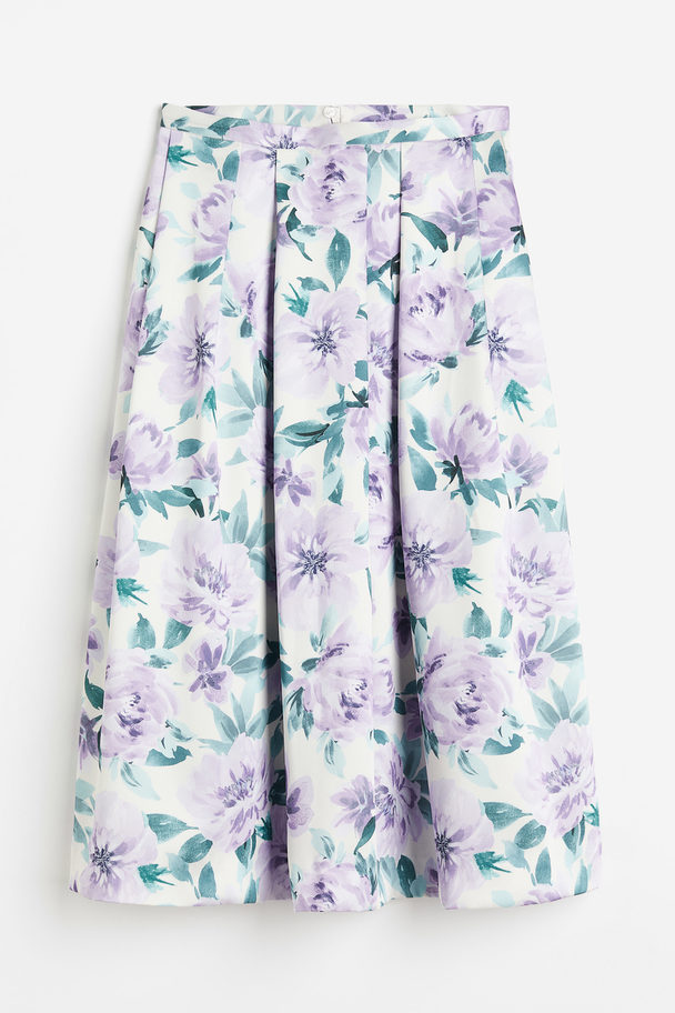 H&M A-linerok Wit/paarse Bloemen