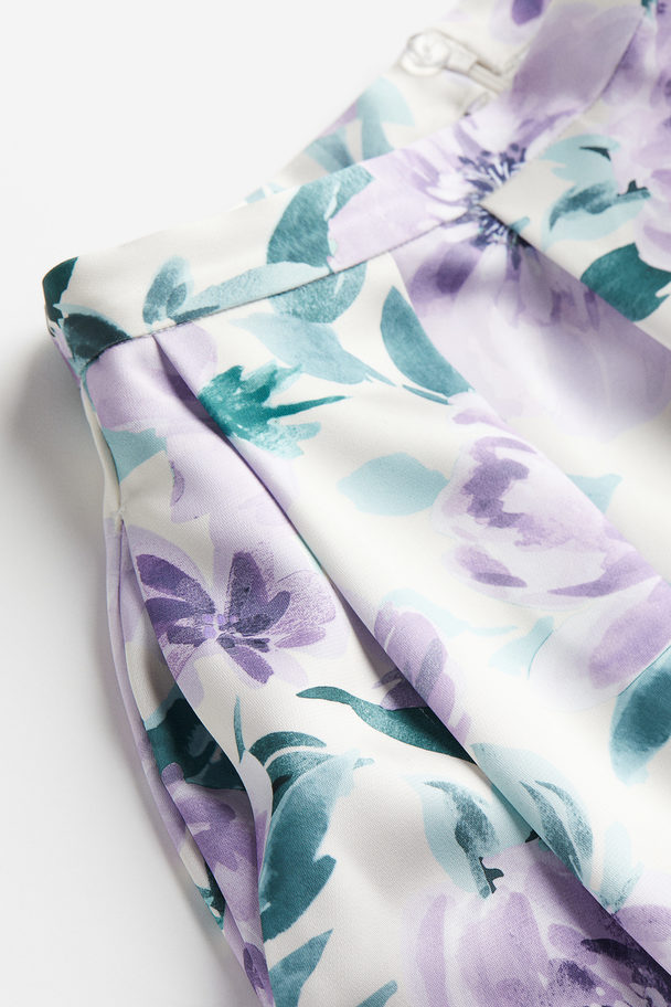 H&M A-linerok Wit/paarse Bloemen