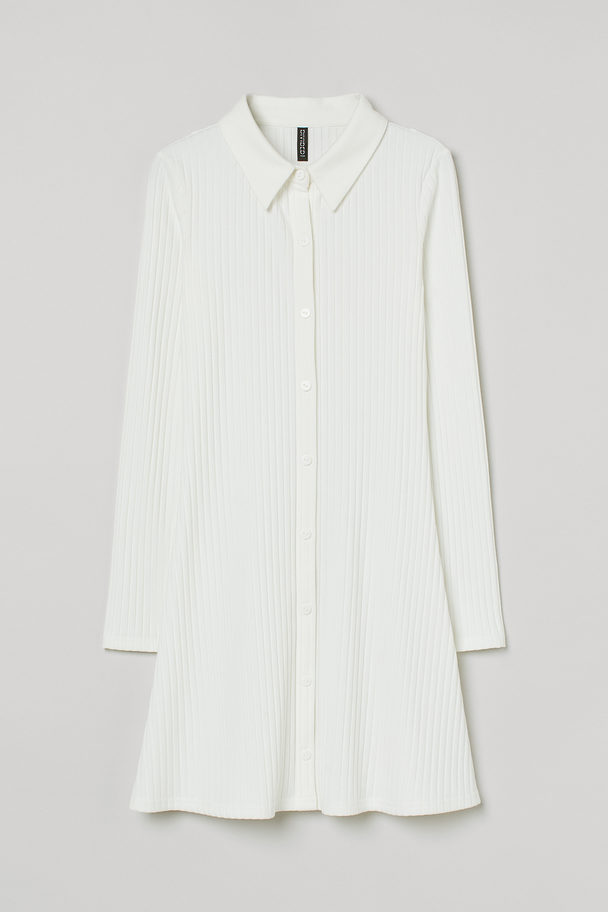 H&M Ribbed Shirt Dress White