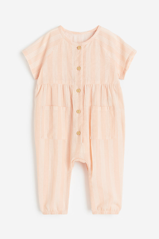 H&M Cotton Romper Suit Light Pink/striped