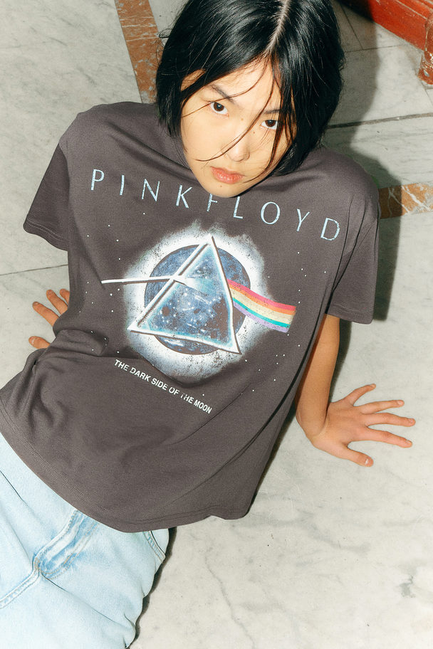 H&M Oversize-T-Shirt mit Druck Dunkelgrau/Pink Floyd