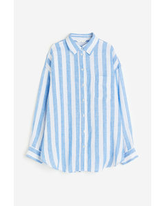 Oversized Linen Shirt Blue/white Striped