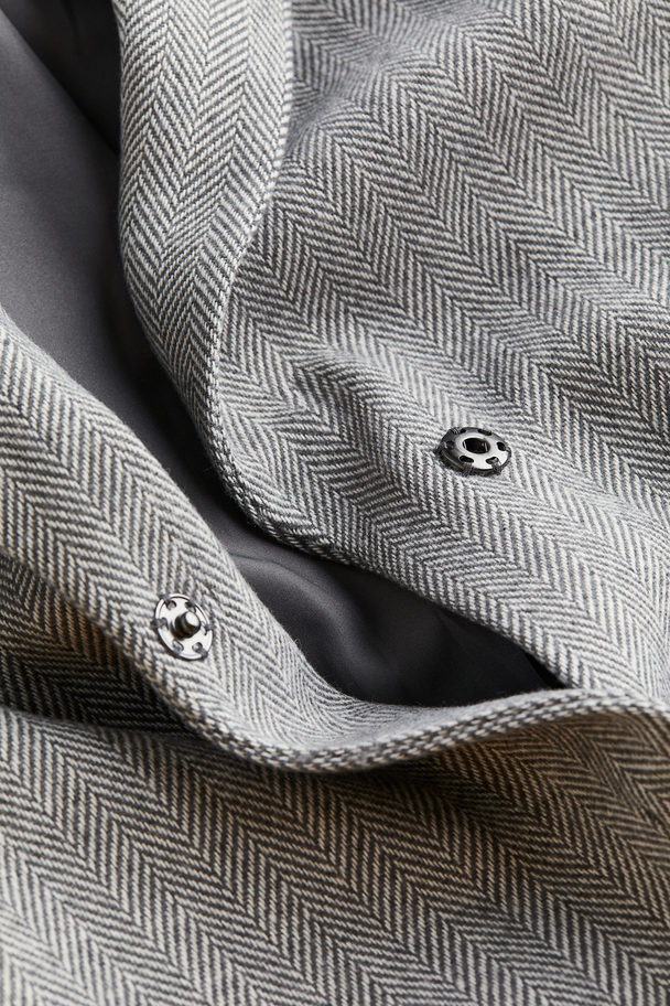 H&M Tie-belt Coat Grey/herringbone-patterned