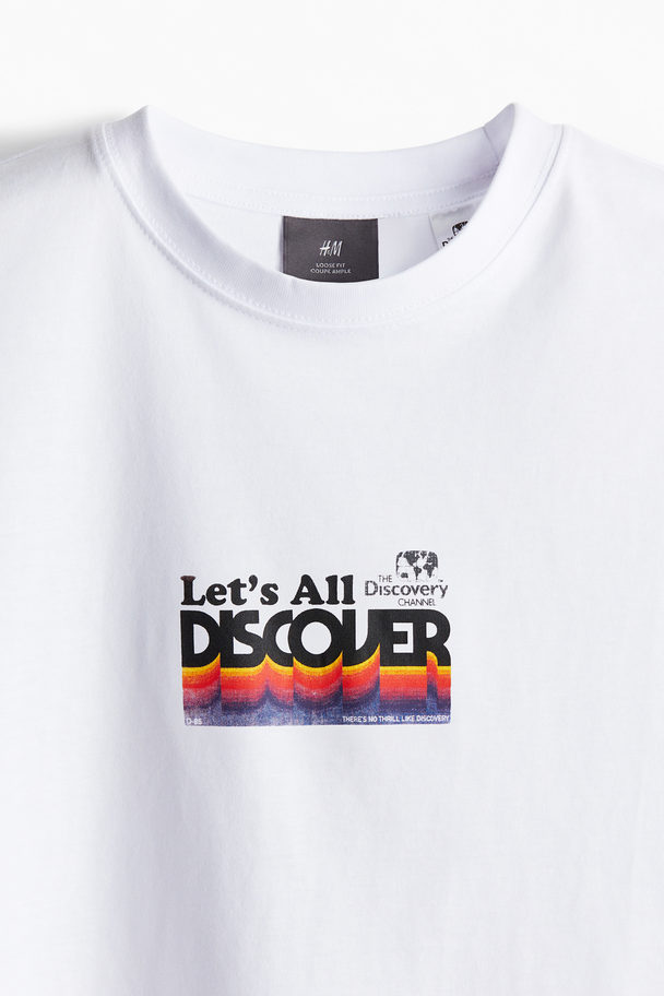 H&M T-shirt Loose Fit Vit/discovery Channel