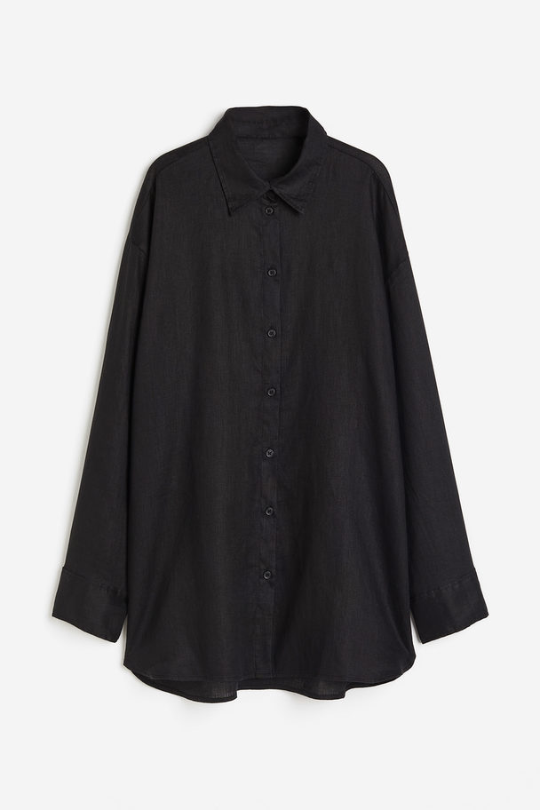 H&M Long Linen Shirt Black