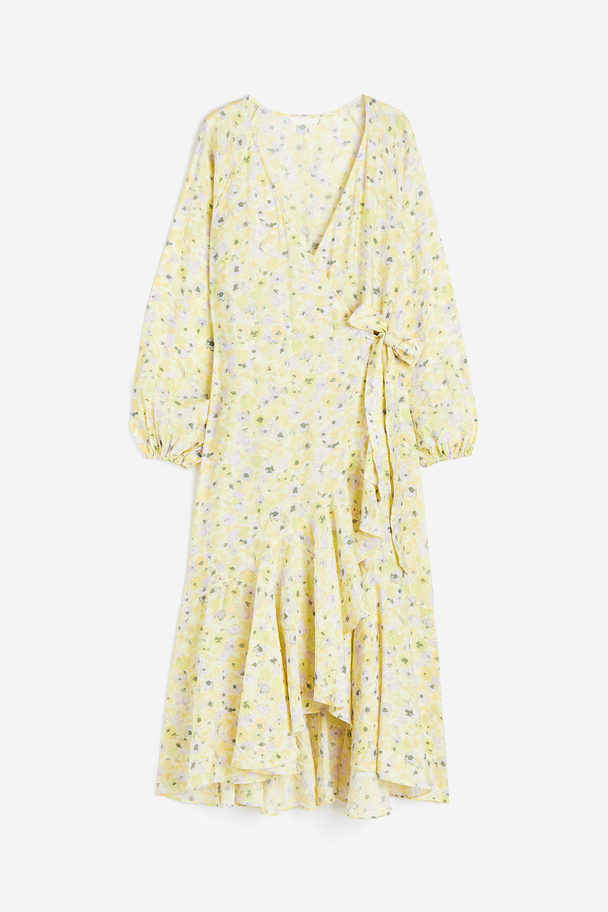 H&M Maxi Wrap Dress Light Yellow/floral