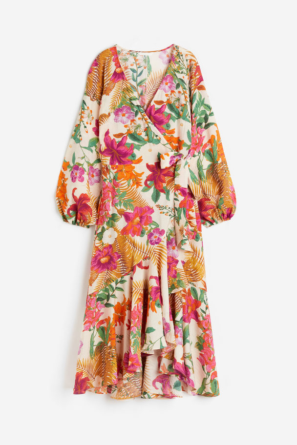 H&M Maxi Wrap Dress Light Beige/floral