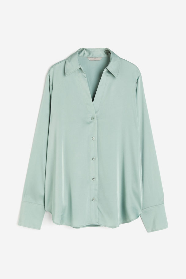 H&M Bluse mit V-Ausschnitt Helles Mattgrün