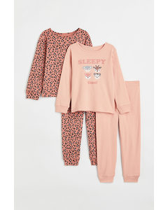 2-pack Jersey Pyjamas Powder Pink/sleepy Time