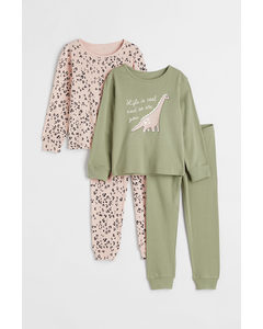 2-pack Jersey Pyjamas Green/dinosaur
