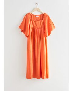 Flutter Sleeve Midi Dress Orange