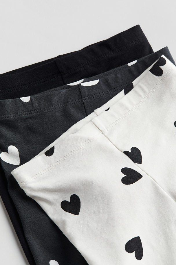 H&M 3-pack Jersey Leggings Dark Grey/hearts