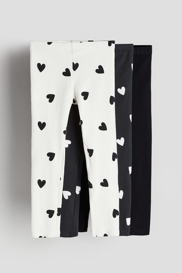 H&M 3-pack Jersey Leggings Dark Grey/hearts