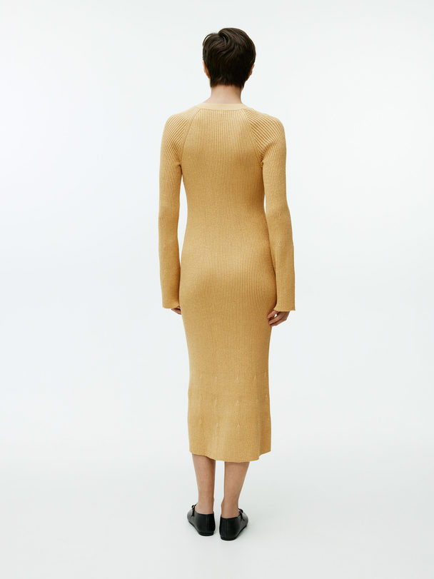 ARKET Button-front Ribbed Dress Mustard