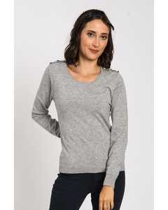 Round-neck Buttoned Tricolor Sweater With Shoulder