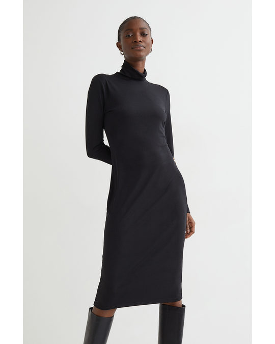 H&M Fitted Polo-neck Dress Black