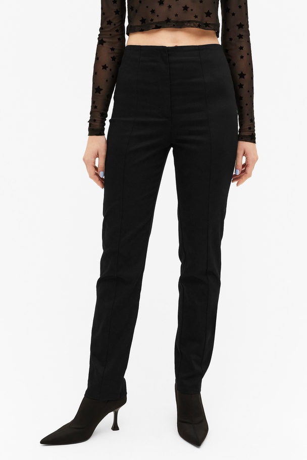 Monki High-waist Seam-detailed Black Trousers Black