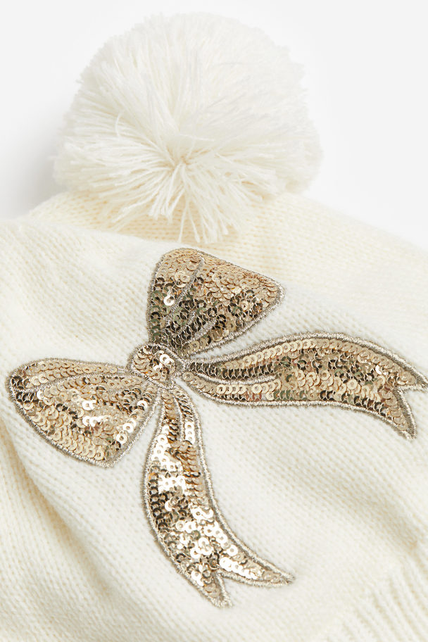 H&M Sequin-motif Pompom Hat White/bow