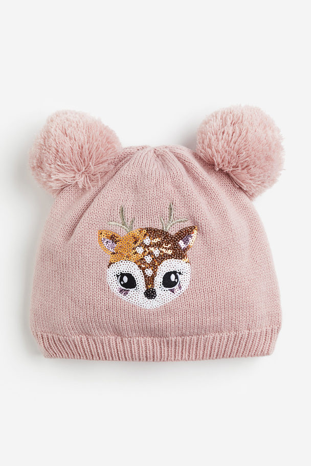 H&M Sequin-motif Pompom Hat Dusty Pink/deer
