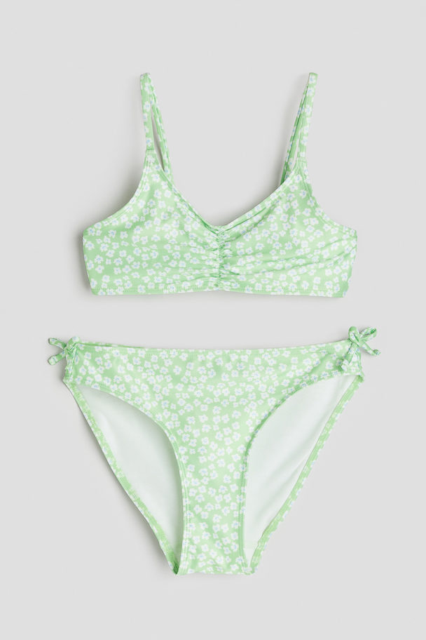 H&M Bow-detail Bikini Light Green/floral