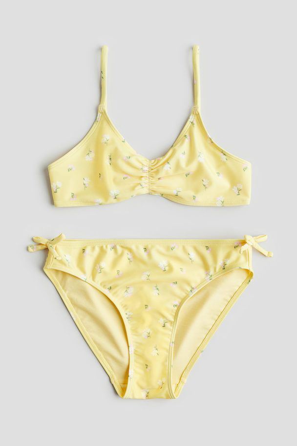 H&M Bow-detail Bikini Light Yellow/floral