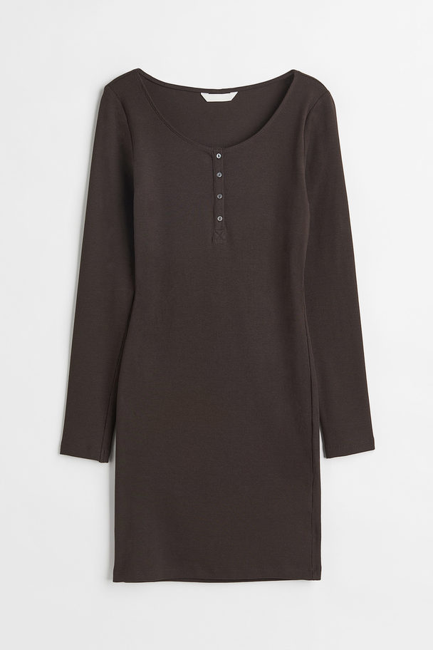 H&M Button-top Jersey Dress Dark Brown