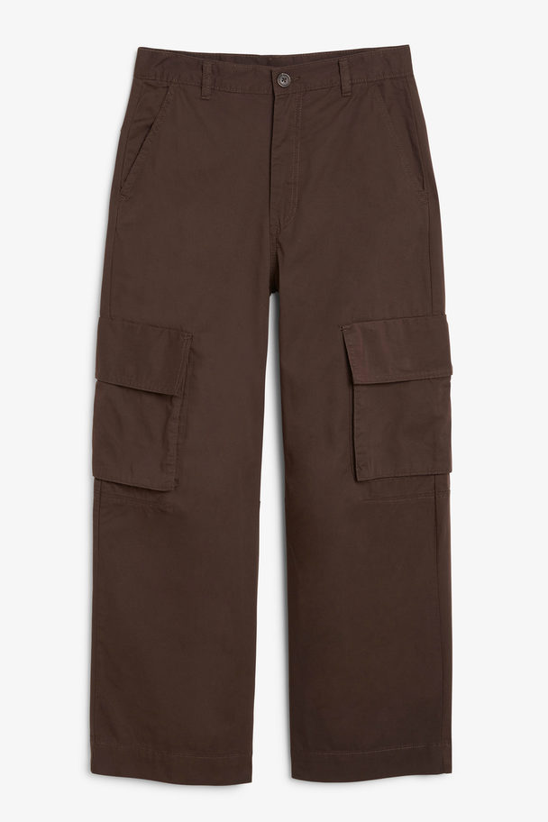 Monki Cargo Trousers Low Waist Loose Fit Cotton Brown Brown