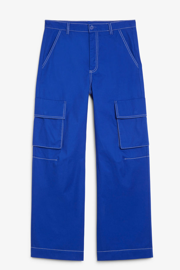 Monki Cargo Trousers Low Waist Loose Fit Cotton Blue Royal Blue