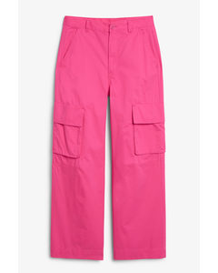 Cargo Trousers Low Waist Loose Fit Cotton Pink Bright Pink