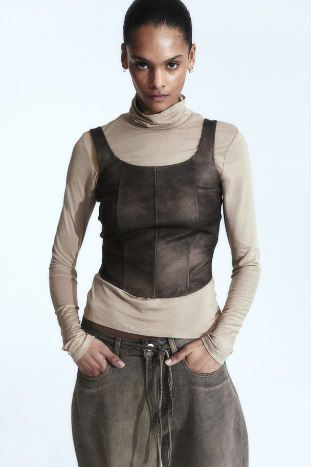 H&M Korsettopp Med Coating Brun/sliten Look