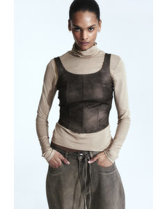Coated Corset Top Brown/distressed