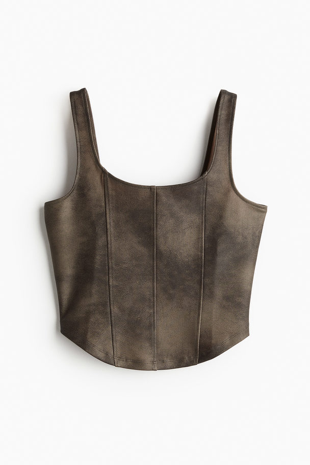 H&M Coated Corset Top Brown/distressed