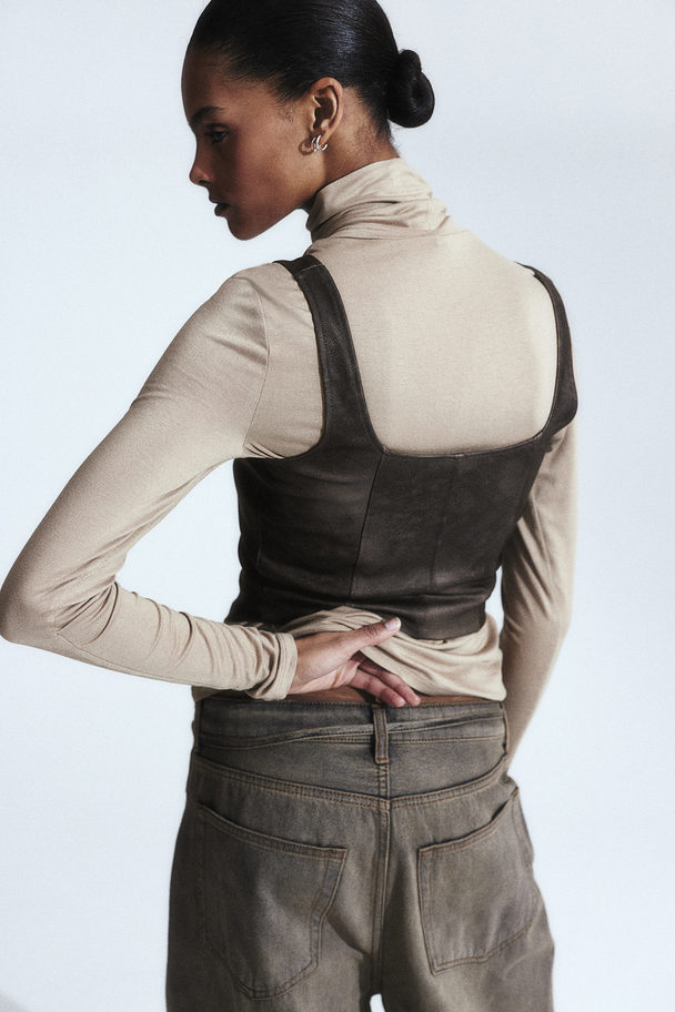 H&M Korsettopp Med Coating Brun/sliten Look
