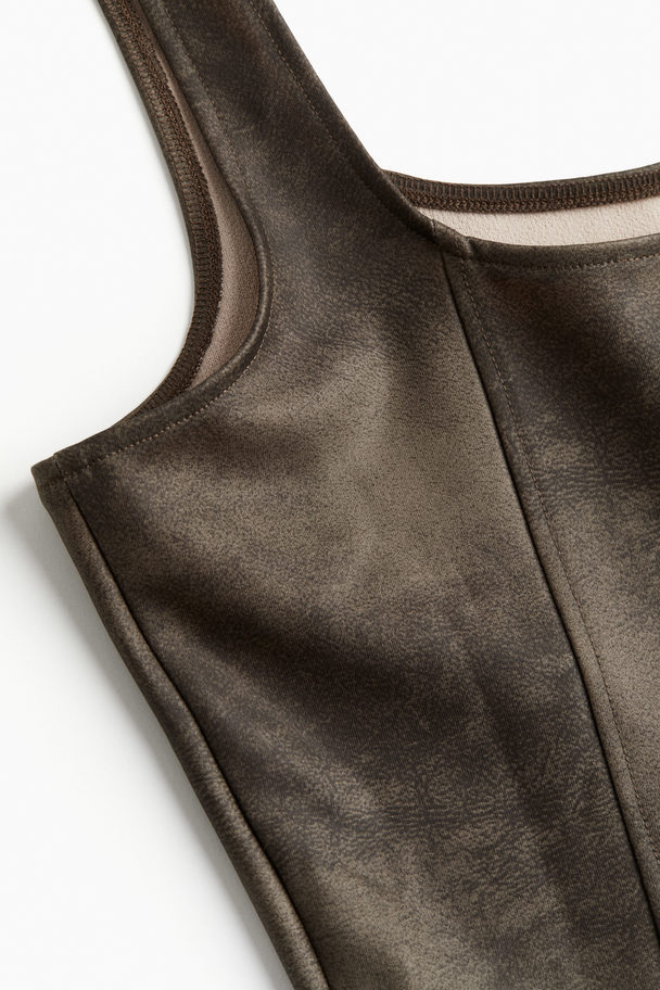 H&M Coated Corset Top Brown/distressed