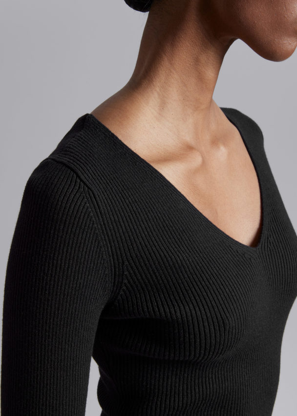& Other Stories Fitted Rib-knit Top Black