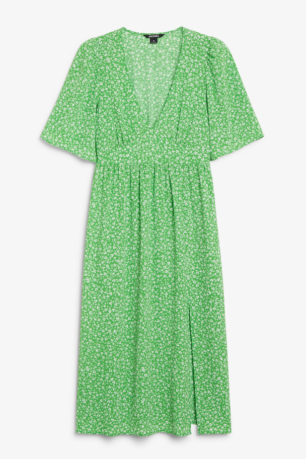 Monki Midi-jurk Met V-hals Groen Met Witte Bloemen