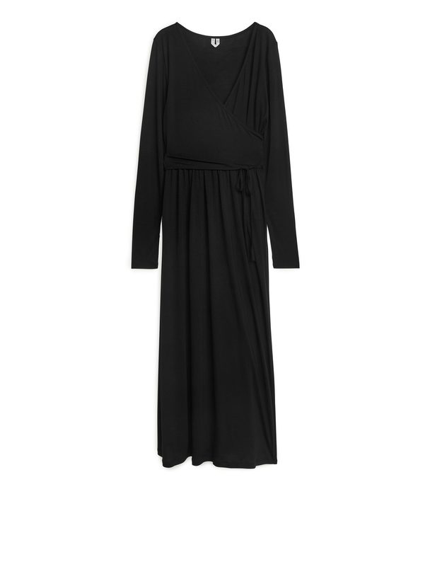 Arket Lyocell Blend Wrap Dress Black