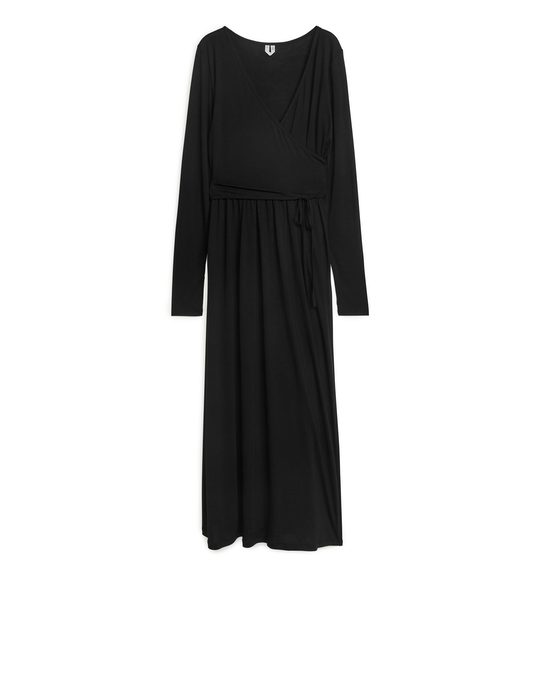 Arket Lyocell Blend Wrap Dress Black