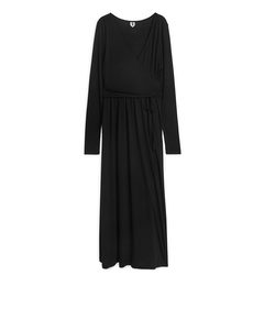 Lyocell Blend Wrap Dress Black
