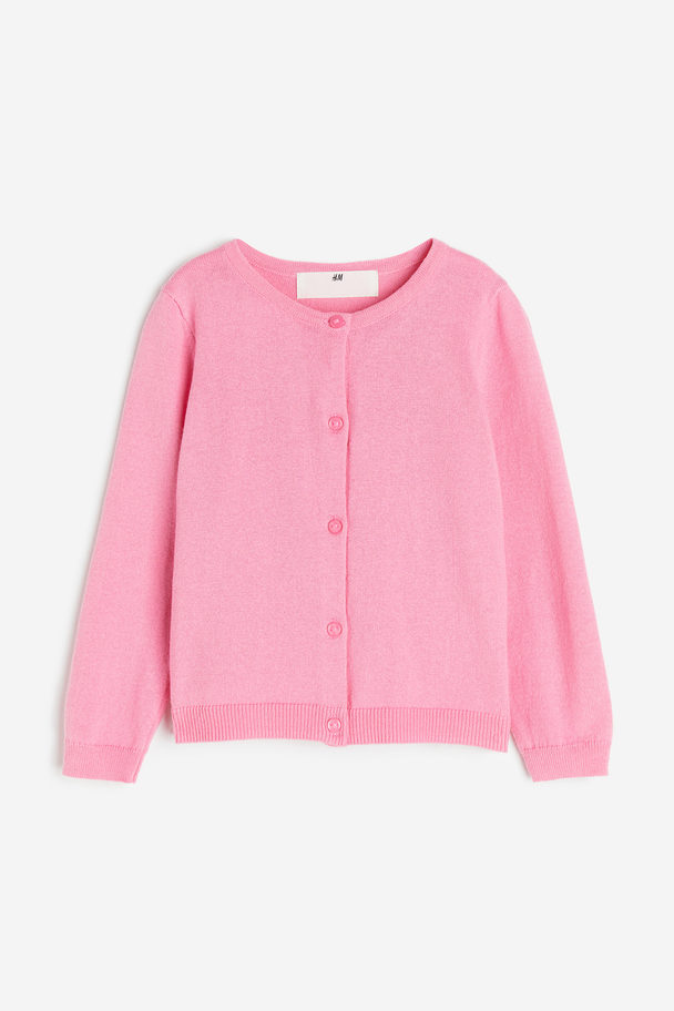 H&M Fine-knit Cotton Cardigan Pink